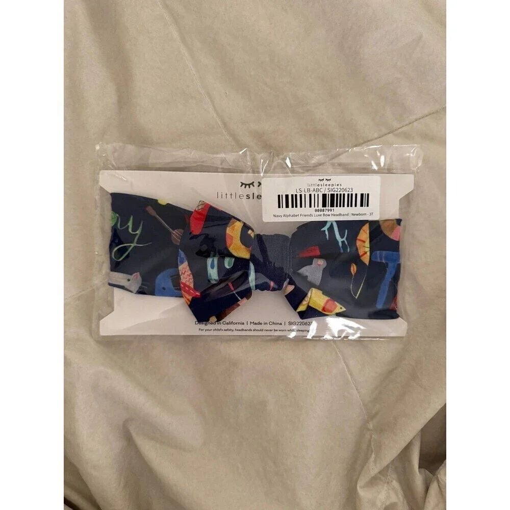 NWT Little Sleepies Headband Bow Navy Alphabet Friends